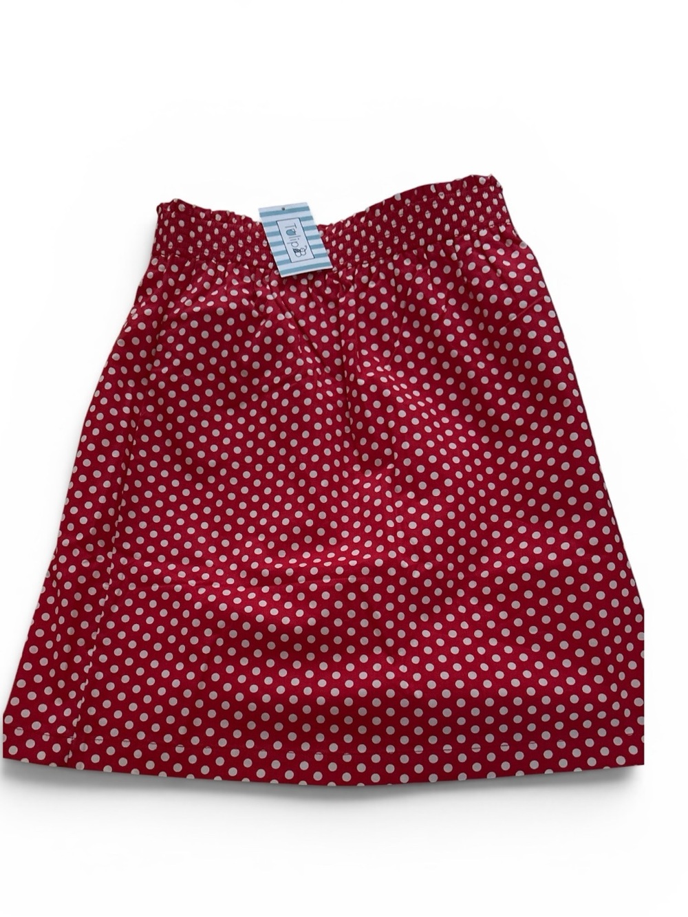 Red Polka Dot Midi Skirt with Elastic Waistband